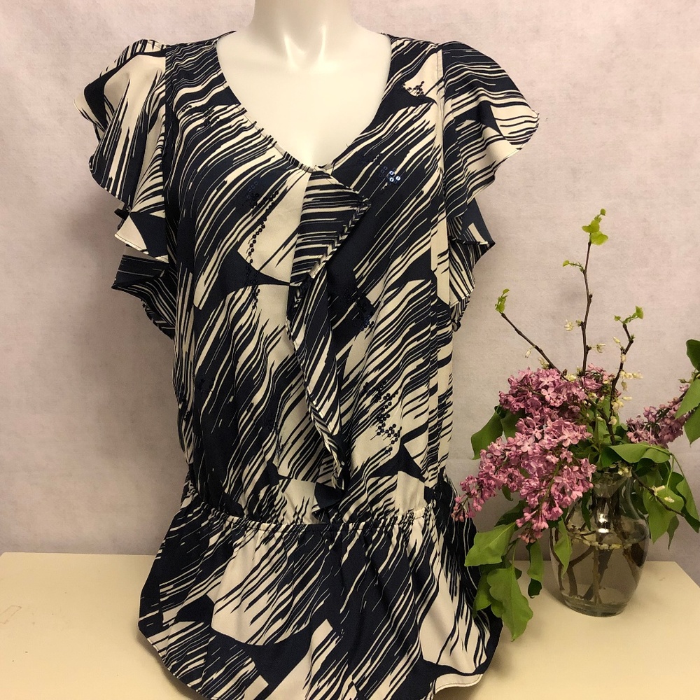 Lane Bryant Women's 18W White & Navy Blouse